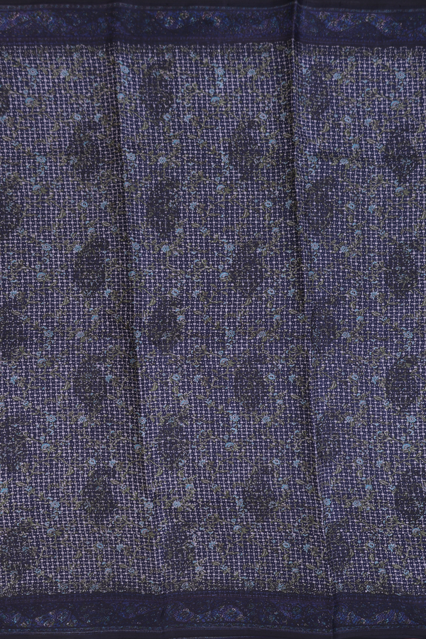 Printed Silk Saree In Navy Blue With Allover Design
