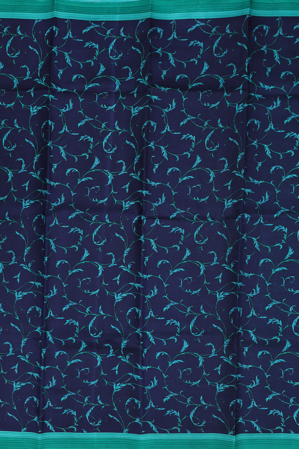 Printed Silk Saree In Navy Blue With Allover Design