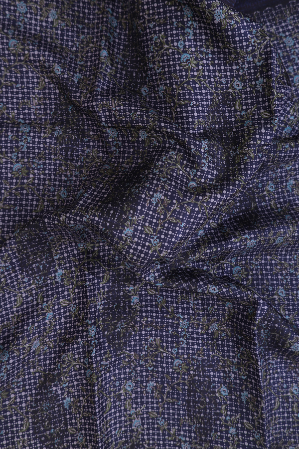 Printed Silk Saree In Navy Blue With Allover Design