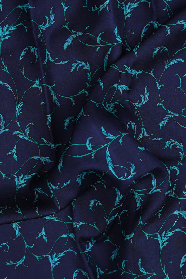Printed Silk Saree In Navy Blue With Allover Design