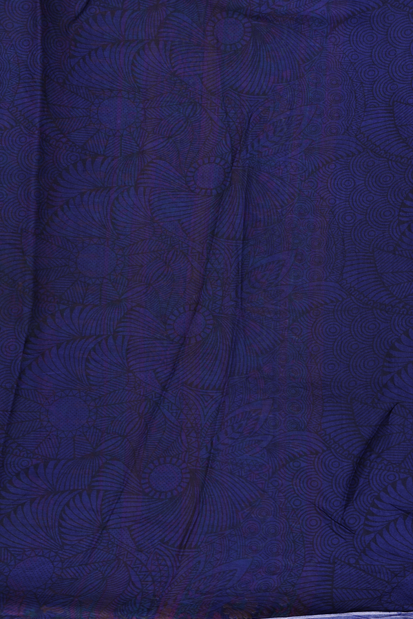 Printed Silk Saree In Navy Blue With Floral Design