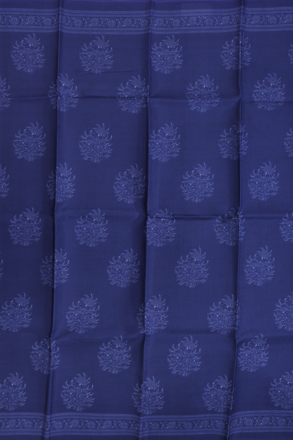 Printed Silk Saree In Navy Blue With Floral Design