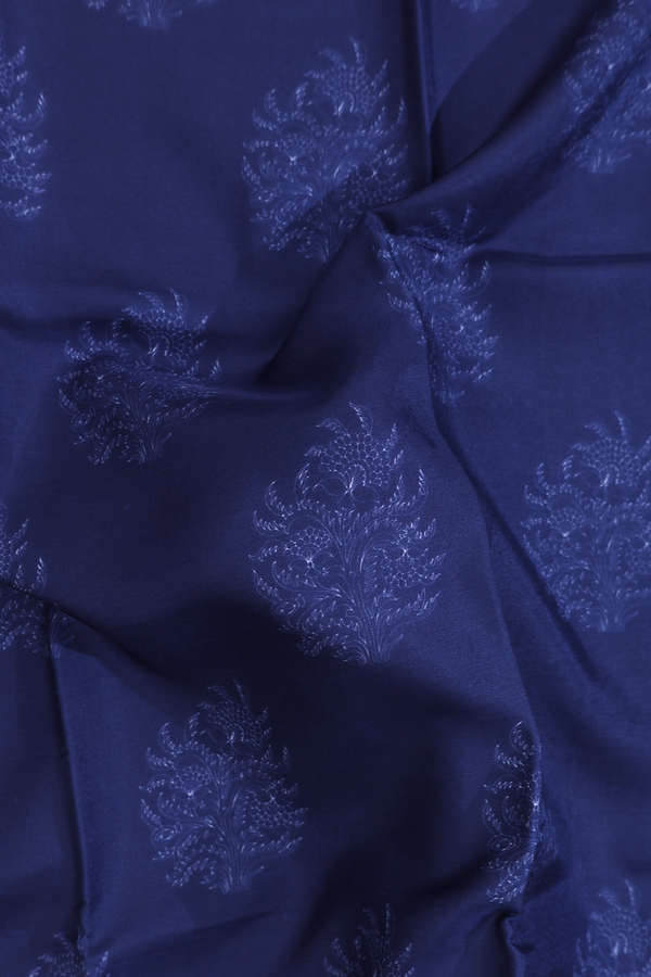 Printed Silk Saree In Navy Blue With Floral Design
