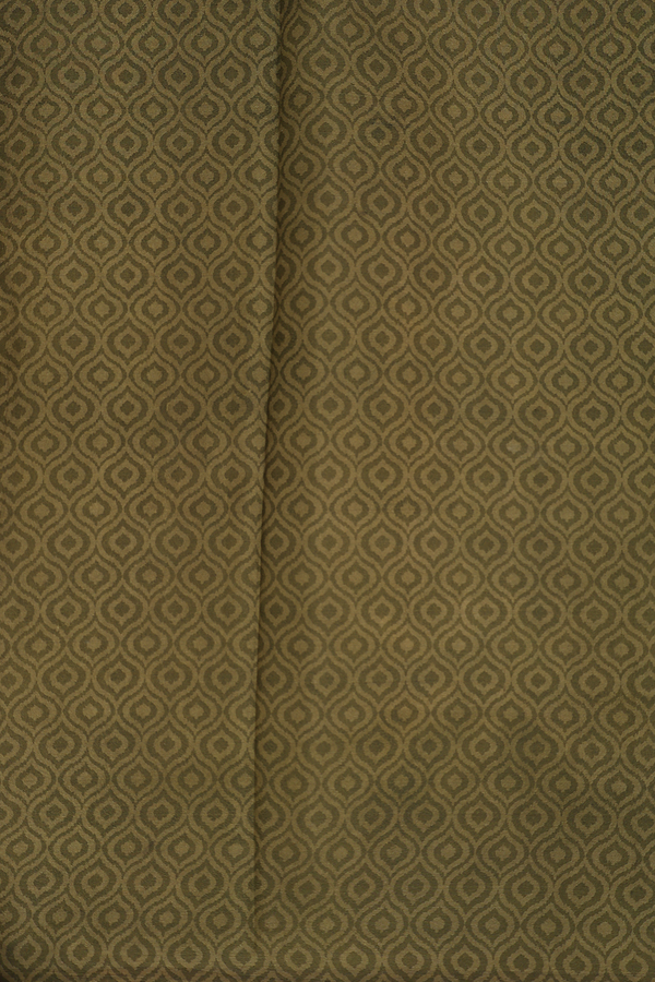 Printed Silk Saree In Olive Green With Ogee Design