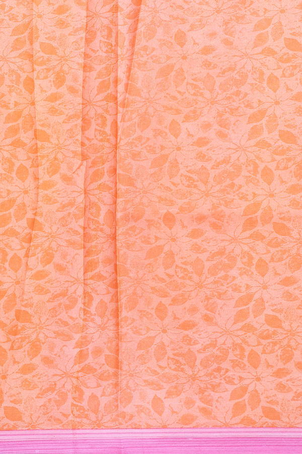 Printed Silk Saree In Orange With Floral Design