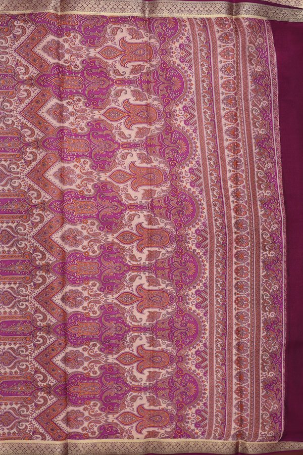 Printed Silk Saree In Orange With Paisley Design