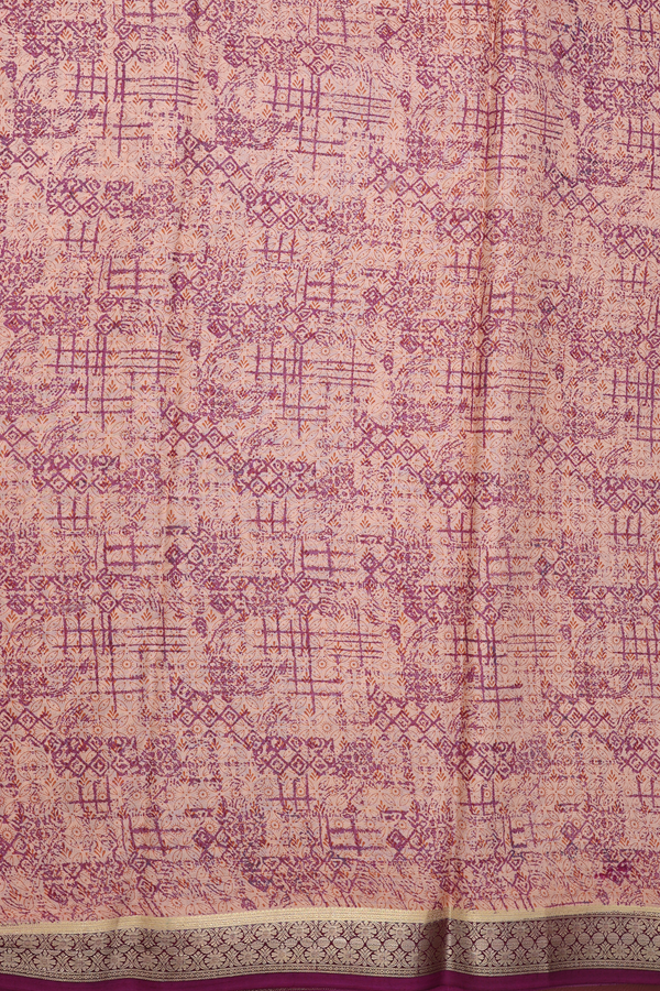 Printed Silk Saree In Orange With Paisley Design