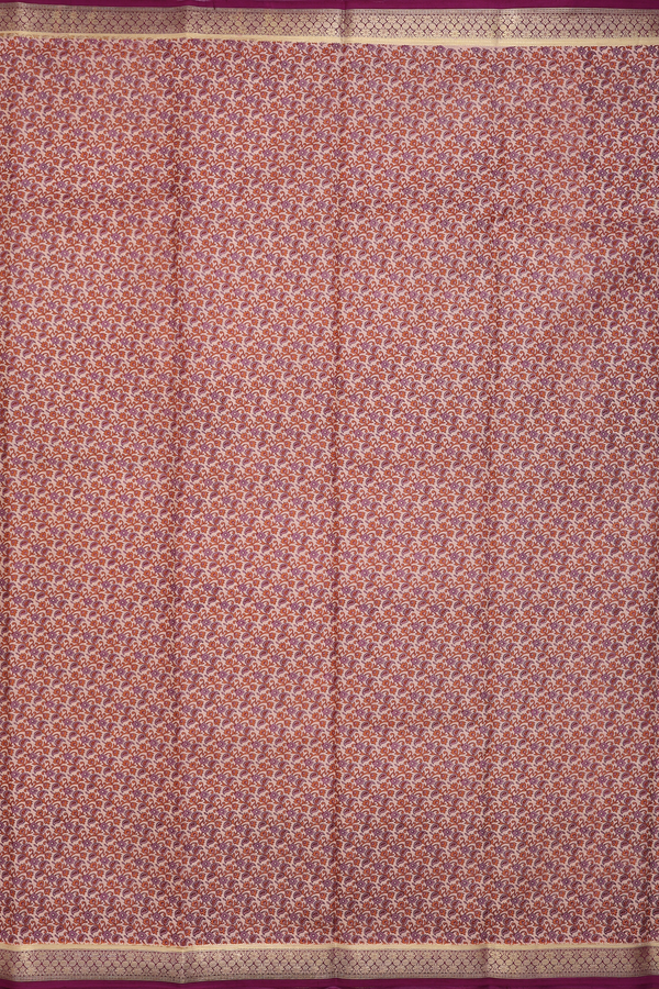 Printed Silk Saree In Orange With Paisley Design