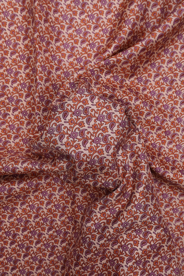 Printed Silk Saree In Orange With Paisley Design