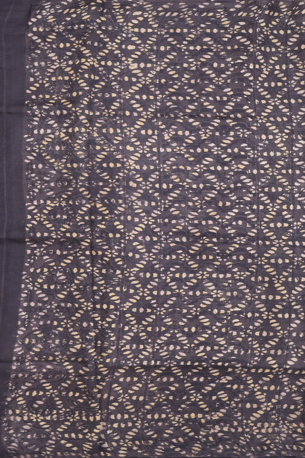 Printed Silk Saree In Oxford Brown With Allover Design