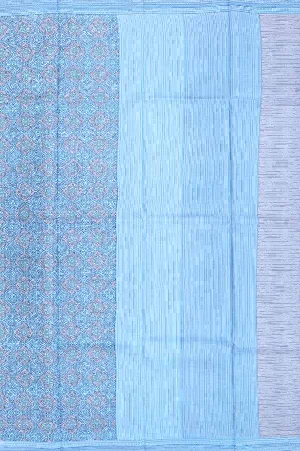 Printed Silk Saree In Pastel Blue With Diamond Design