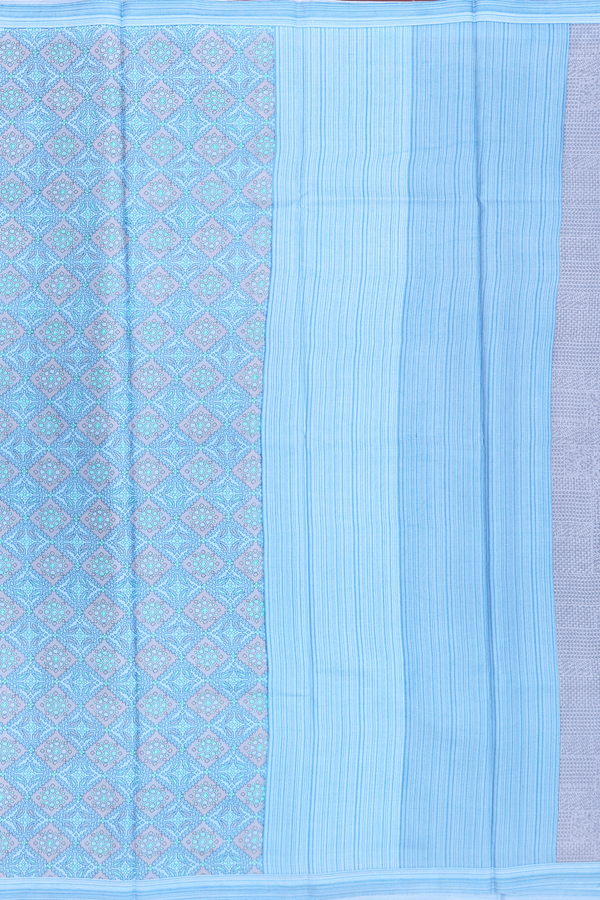 Printed Silk Saree In Pastel Blue With Diamond Design