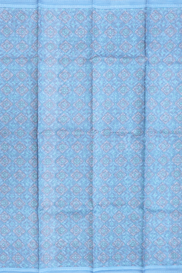 Printed Silk Saree In Pastel Blue With Diamond Design