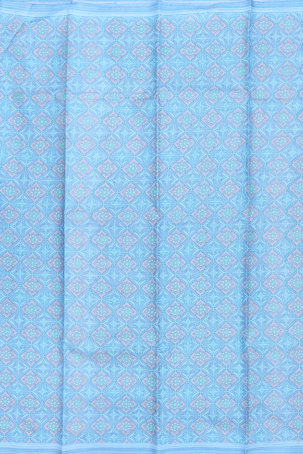 Printed Silk Saree In Pastel Blue With Diamond Design