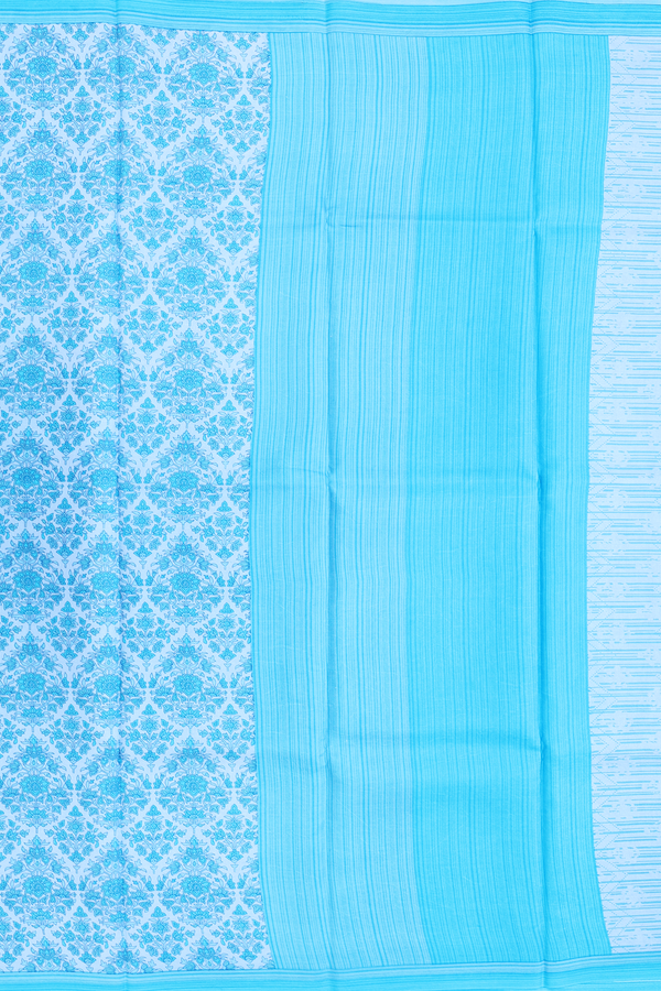 Printed Silk Saree In Pastel Blue With Floral Design