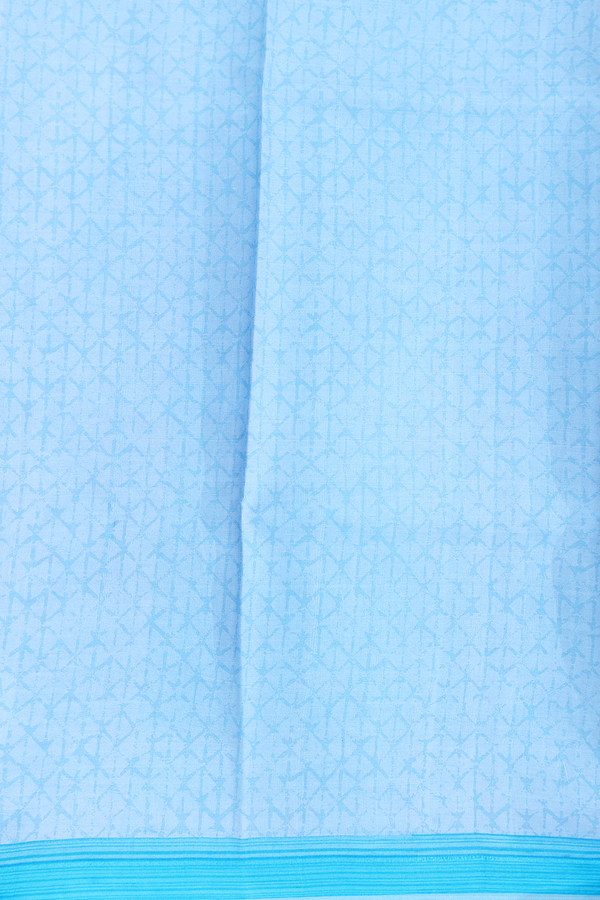 Printed Silk Saree In Pastel Blue With Floral Design