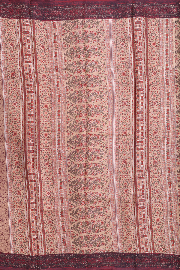 Printed Silk Saree In Pastel Brown With Allover Design