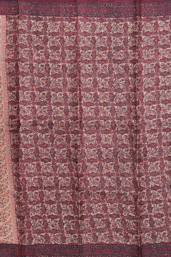 Printed Silk Saree In Pastel Brown With Allover Design