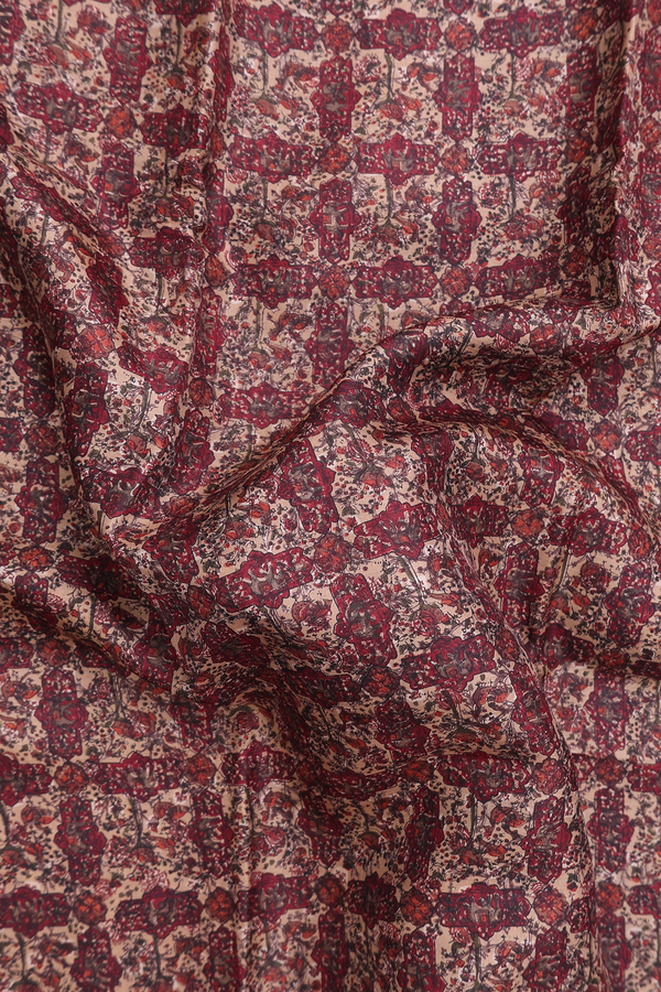 Printed Silk Saree In Pastel Brown With Allover Design