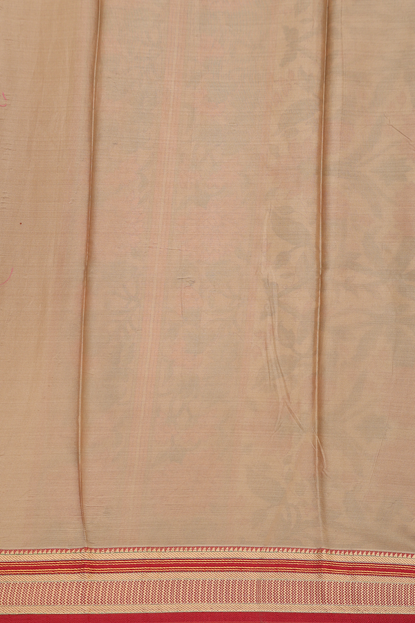Printed Silk Saree In Pastel Brown With Floral Design