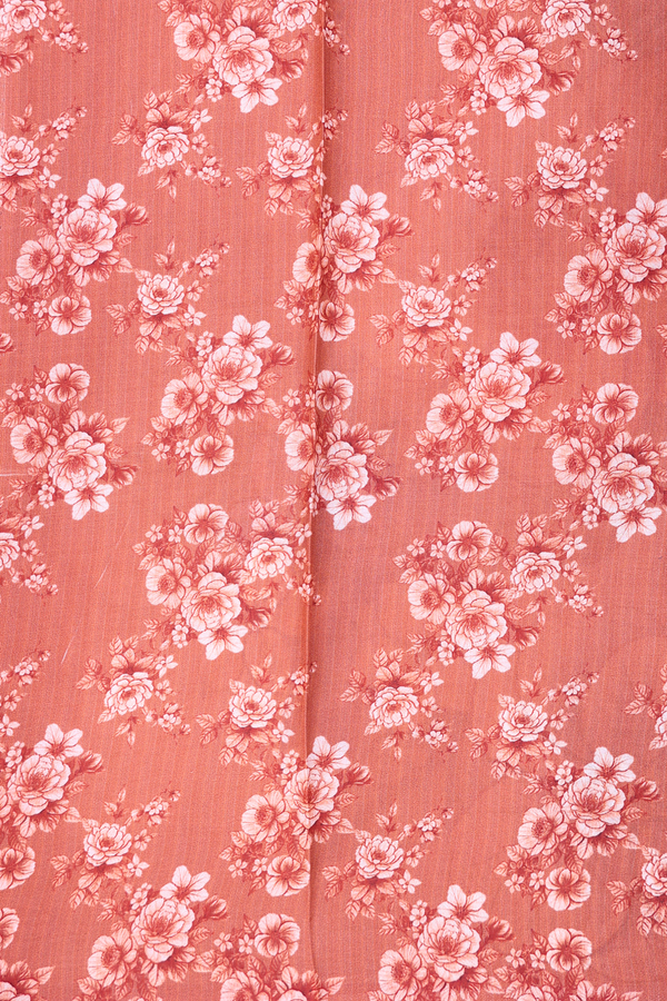 Printed Silk Saree In Pastel Brown With Floral Design