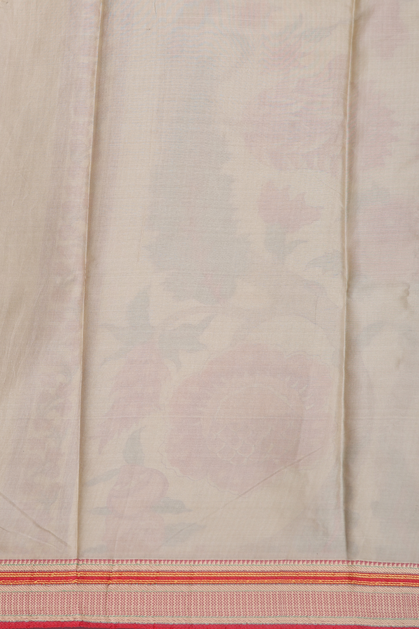 Printed Silk Saree In Pastel Brown With Floral Design