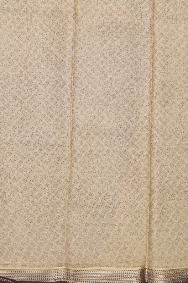 Printed Silk Saree In Pastel Brown With Floral Design