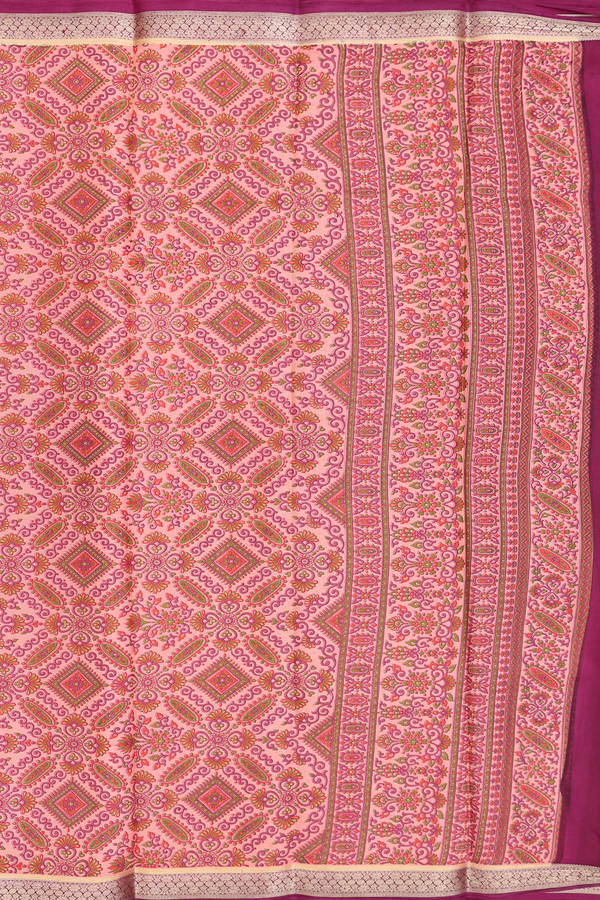 Printed Silk Saree In Peach With Allover Design