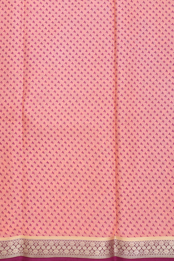 Printed Silk Saree In Peach With Allover Design