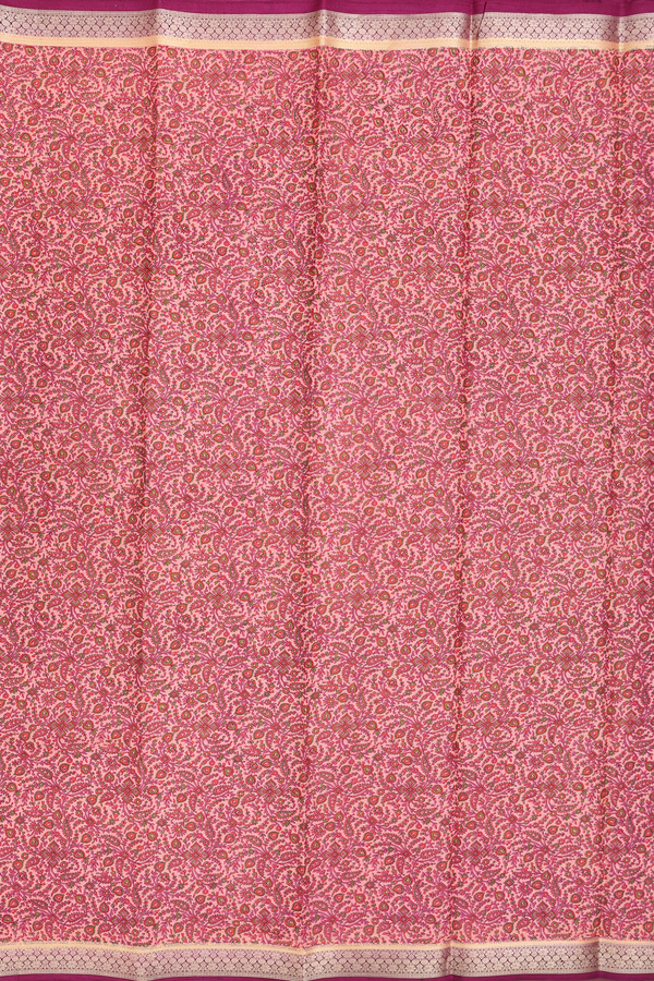 Printed Silk Saree In Peach With Allover Design