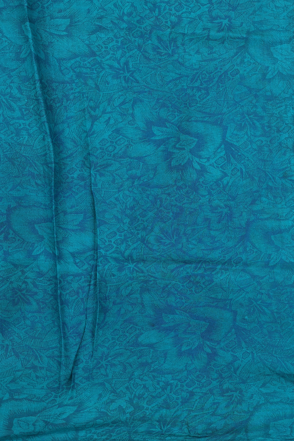 Printed Silk Saree In Peacock Green With Floral Design