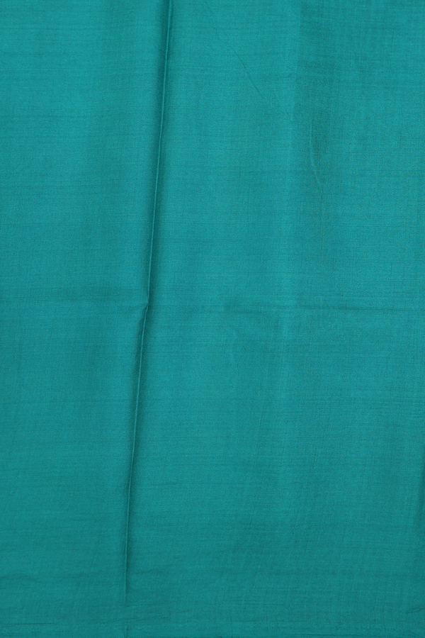 Printed Silk Saree In Teal Blue With Tree Motifs