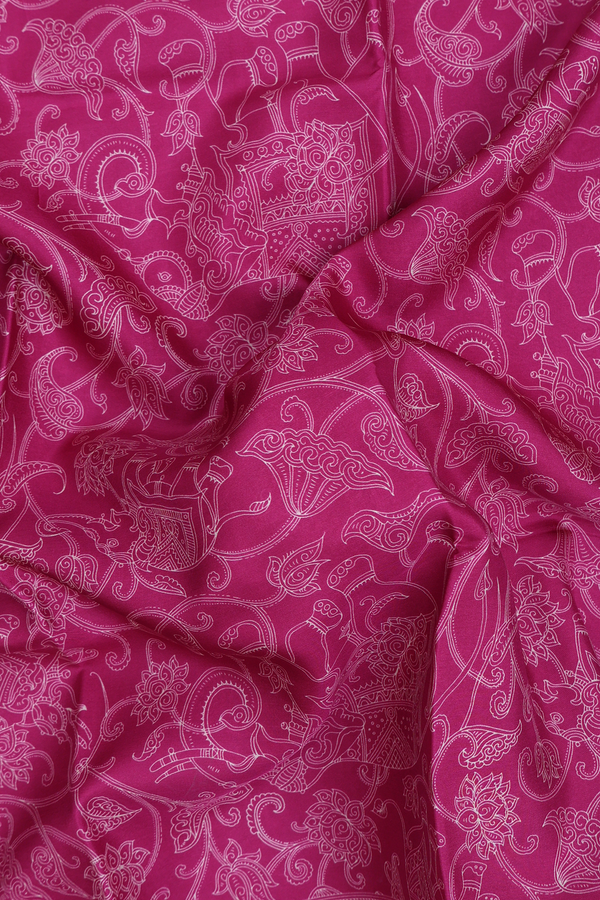 Printed Silk Saree In Pink With Elephant And Floral Design
