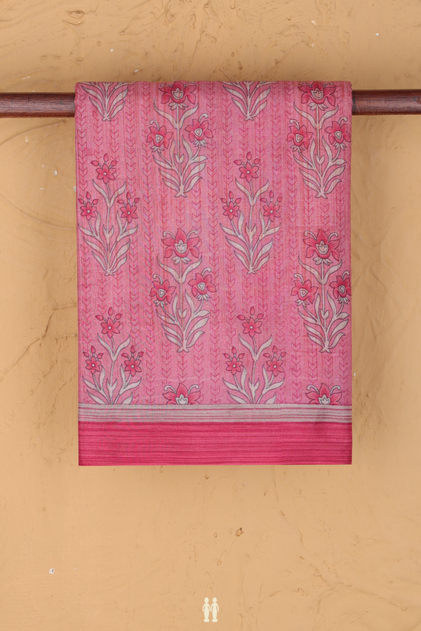 Printed Silk Saree In Pink With Floral Design