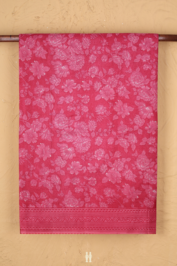 Printed Silk Saree In Pink With Floral Design