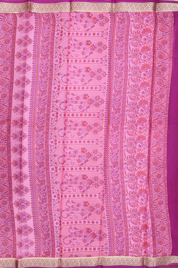 Printed Silk Saree In Pink With Floral Design