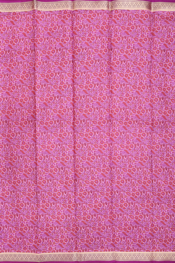 Printed Silk Saree In Pink With Floral Design
