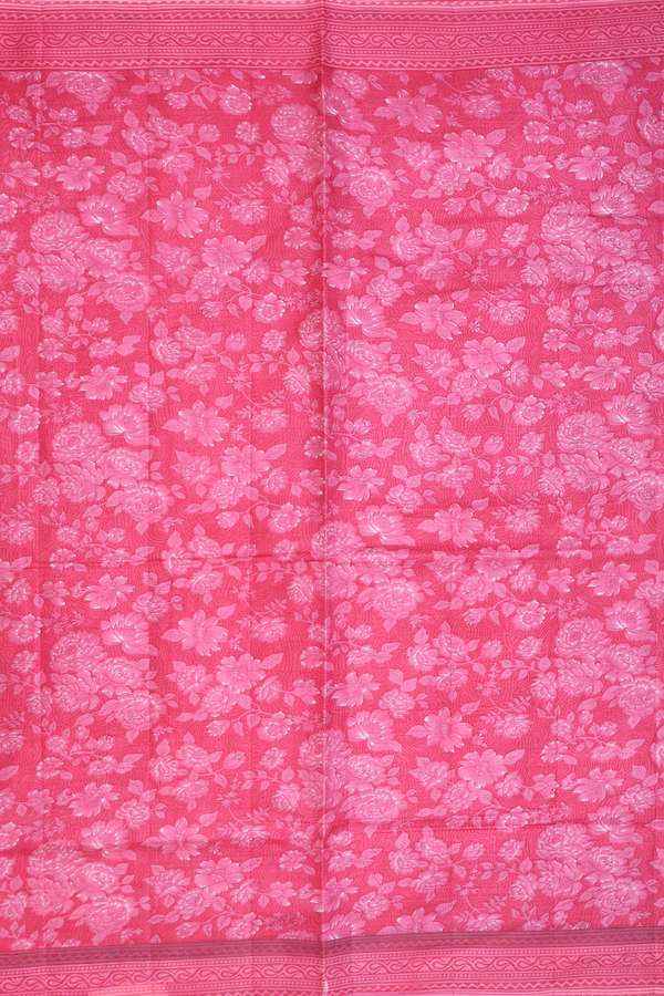 Printed Silk Saree In Pink With Floral Design
