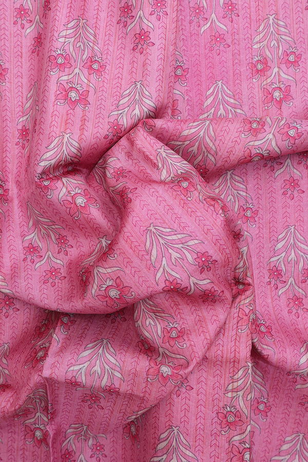 Printed Silk Saree In Pink With Floral Design