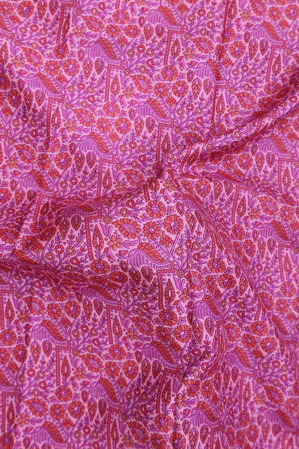 Printed Silk Saree In Pink With Floral Design