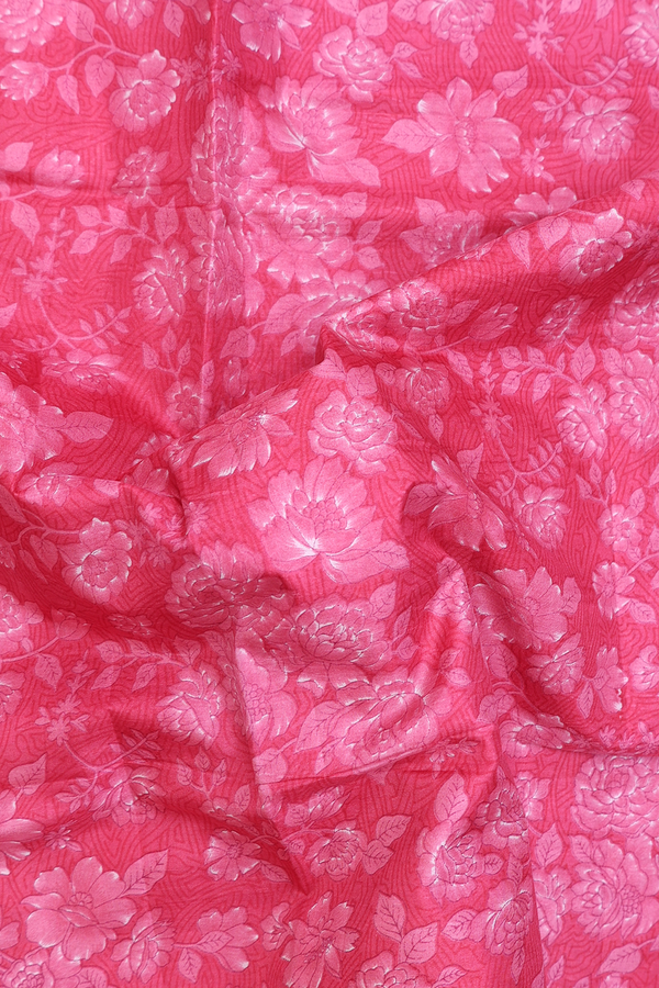 Printed Silk Saree In Pink With Floral Design