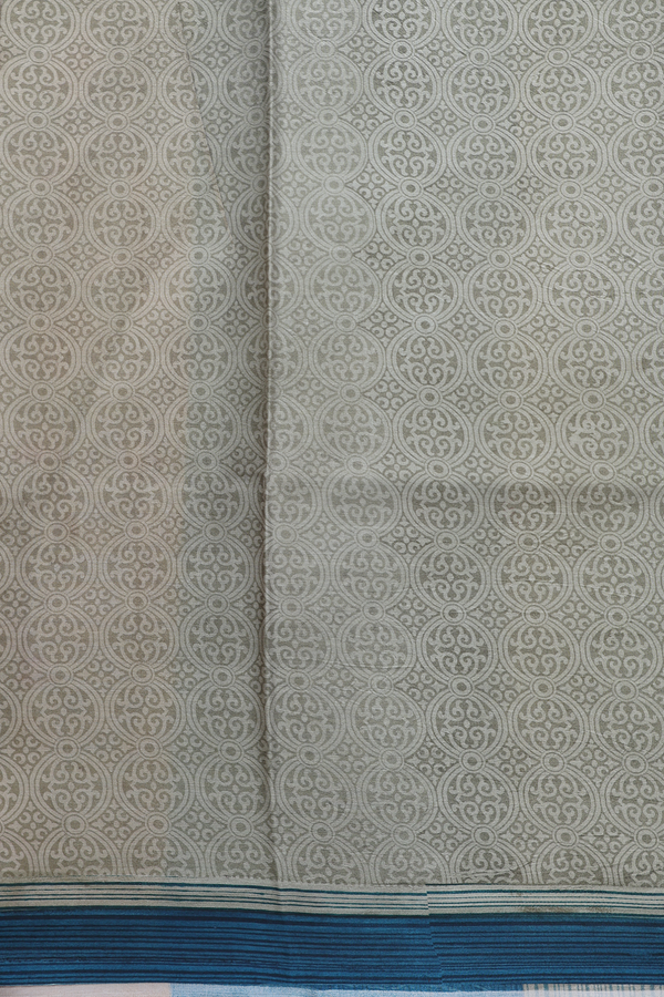 Printed Silk Saree In Prussian Blue With Floral Design