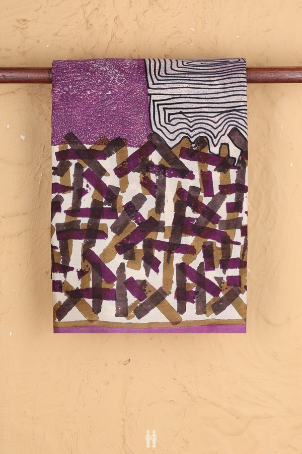 Printed Silk Saree In Purple And Beige With Allover Design