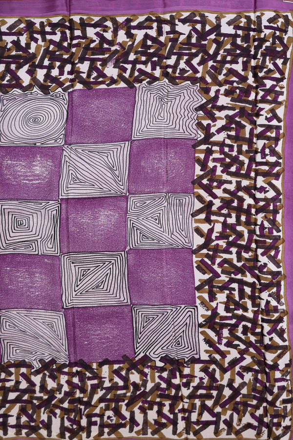 Printed Silk Saree In Purple And Beige With Allover Design