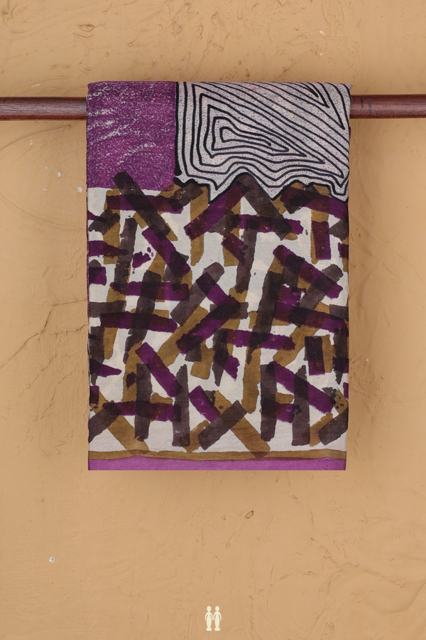 Printed Silk Saree In Purple And Beige With Allover Design