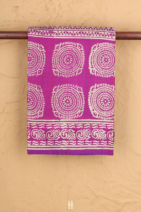 Printed Silk Saree In Purple Rose With Leaf Buttas