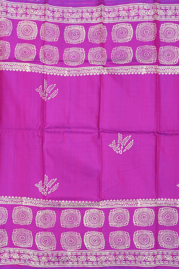 Printed Silk Saree In Purple Rose With Leaf Buttas