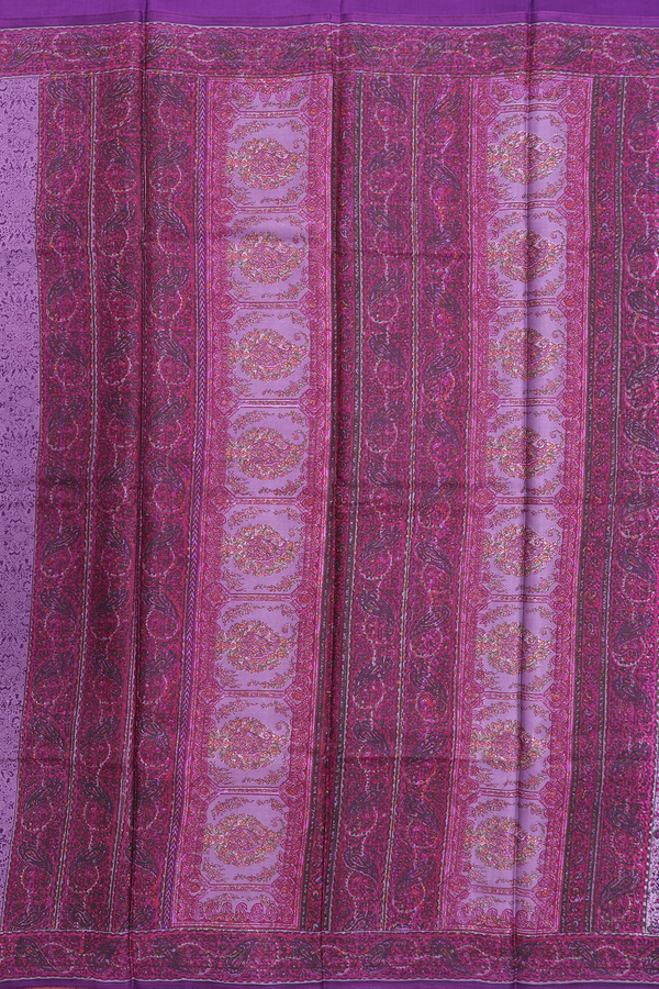 Printed Silk Saree In Purple With Allover Design