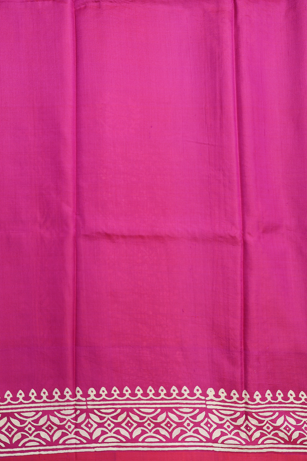 Printed Silk Saree In Rani Pink With Allover Design