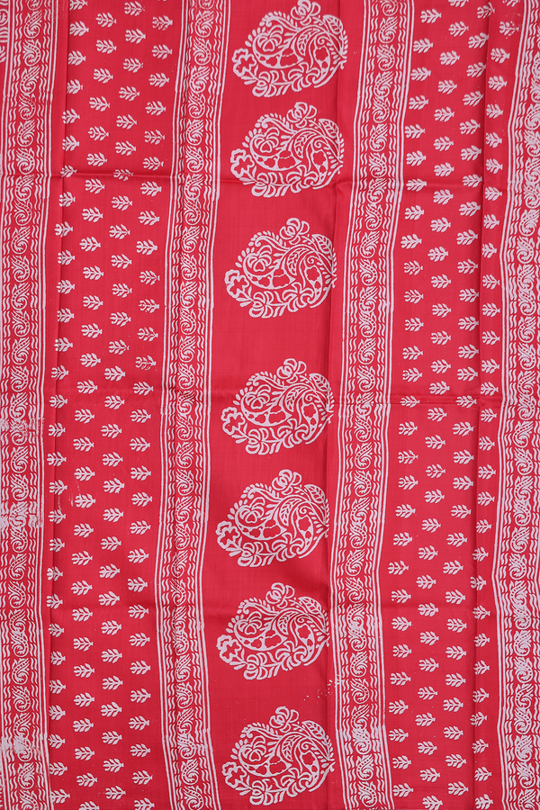 Printed Silk Saree In Red With Paisley Buttas